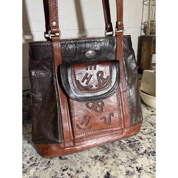 Vintage American West, Tooled By Hand, Leather Shoulder Bag, Branding Symbols - Picture 2 of 10